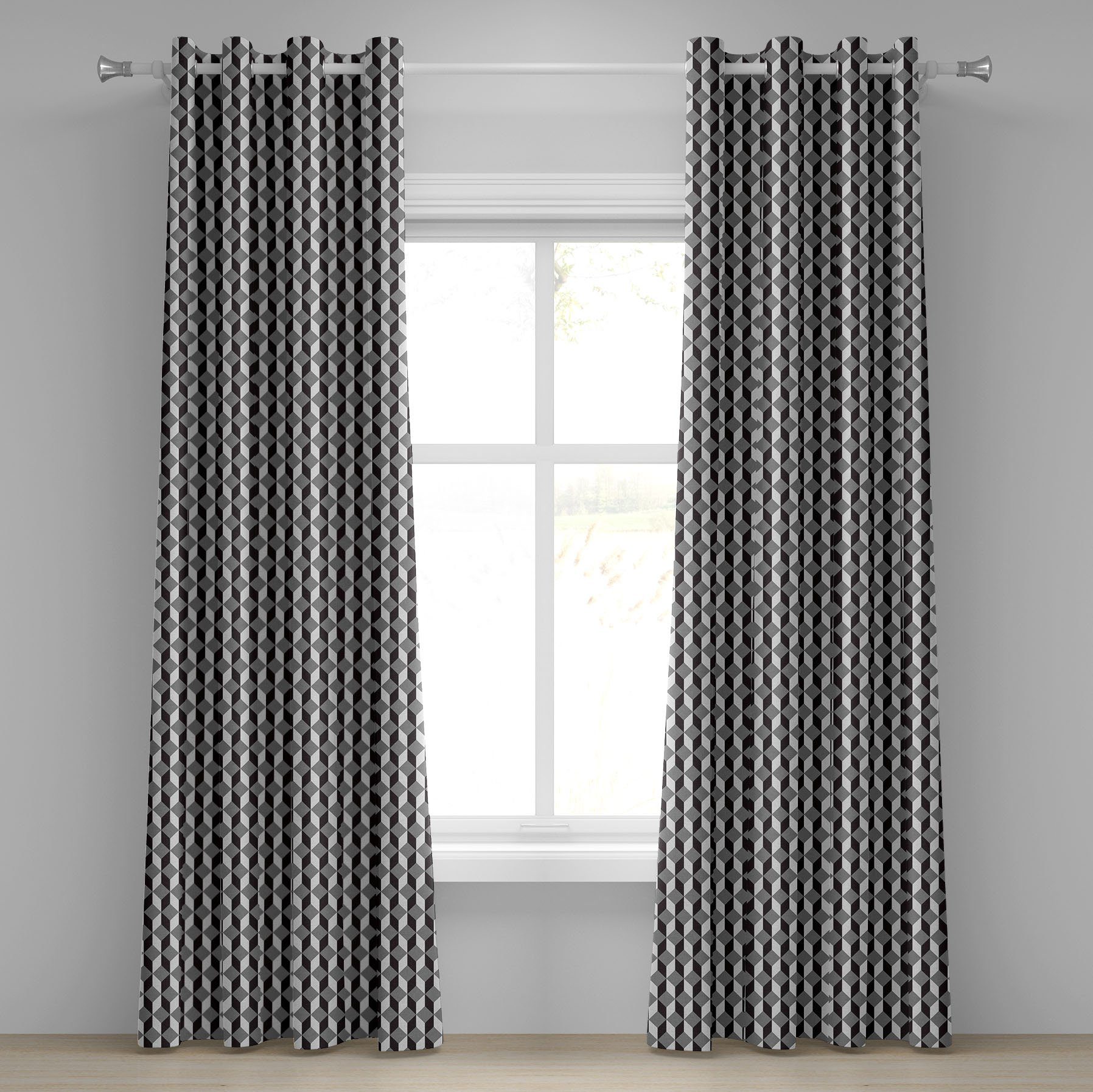 Gardine Dekorative 2-Panel-Fenstervorhänge für Schlafzimmer Wohnzimmer, Abakuhaus, Geometrisch Chevron Zigzags Cubes