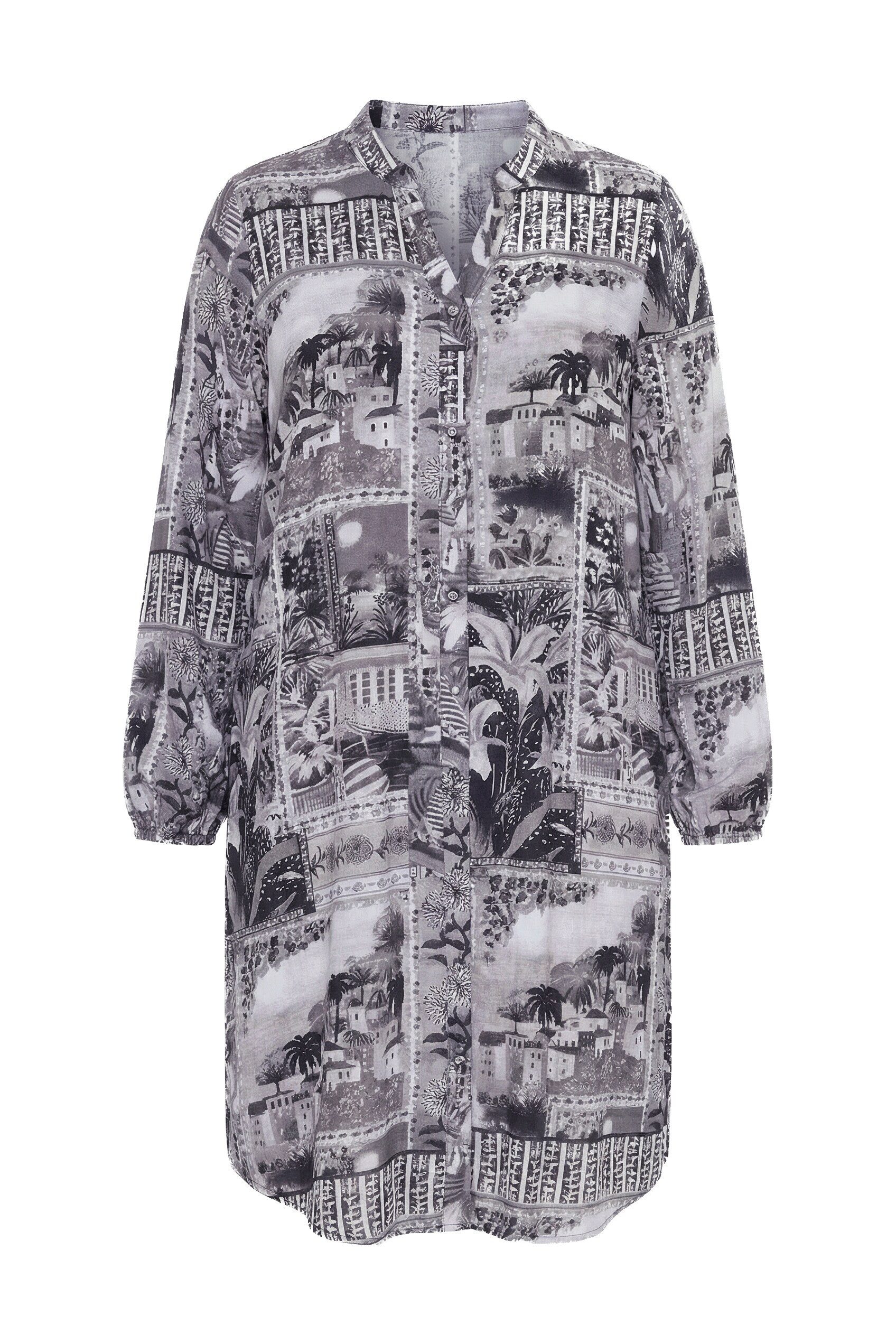 MIAMODA Midikleid Blusenkleid A-Linie Alloverprint weiter Langarm