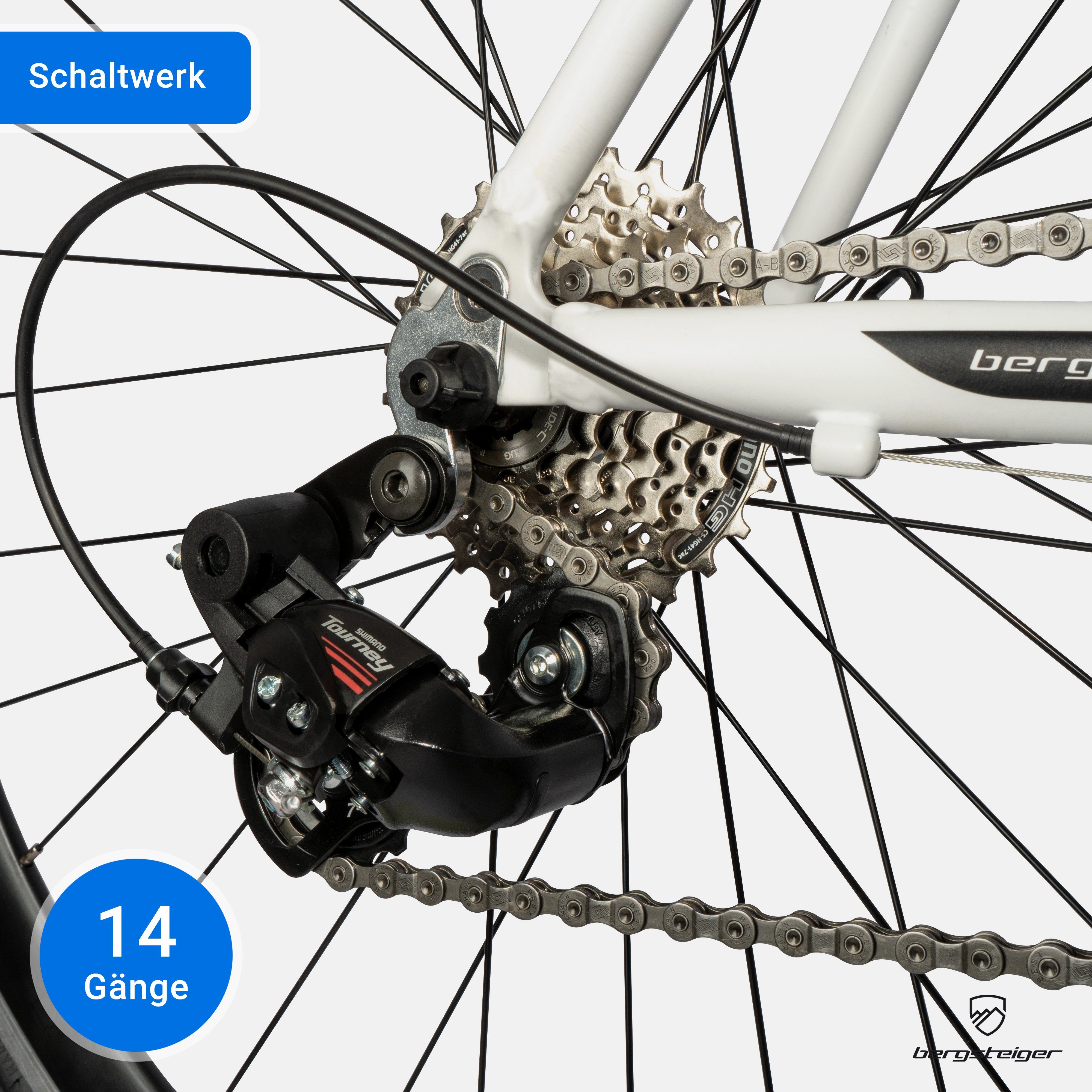 bergsteiger Rennrad Tourmalet 28 Zoll, Alu Gravelbike 14 Gang-Schaltung, Damen, Herren, 14 Gang, Kettenschaltung, Felgenbremse, Gewicht nur 11 kg