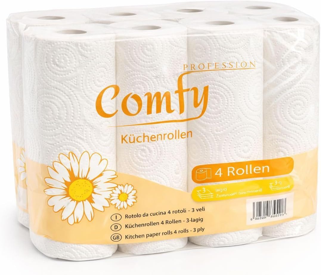 PACKEO Papierküchenrolle Küchenrollen 32 Rollen – 3-lagig, Saugstark & Reißfest (8×4) (32-St. 1 Packung)