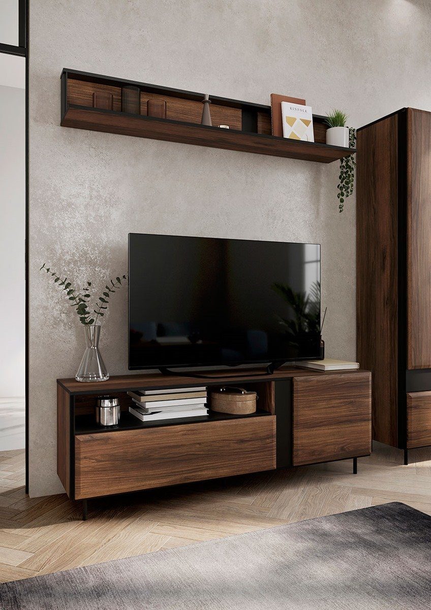Compleo TV-Schrank BIANCA Loft Lowboard für Wohnzimmer, Breite: 155 cm Möbelfarbe: eiche catania / schwarz