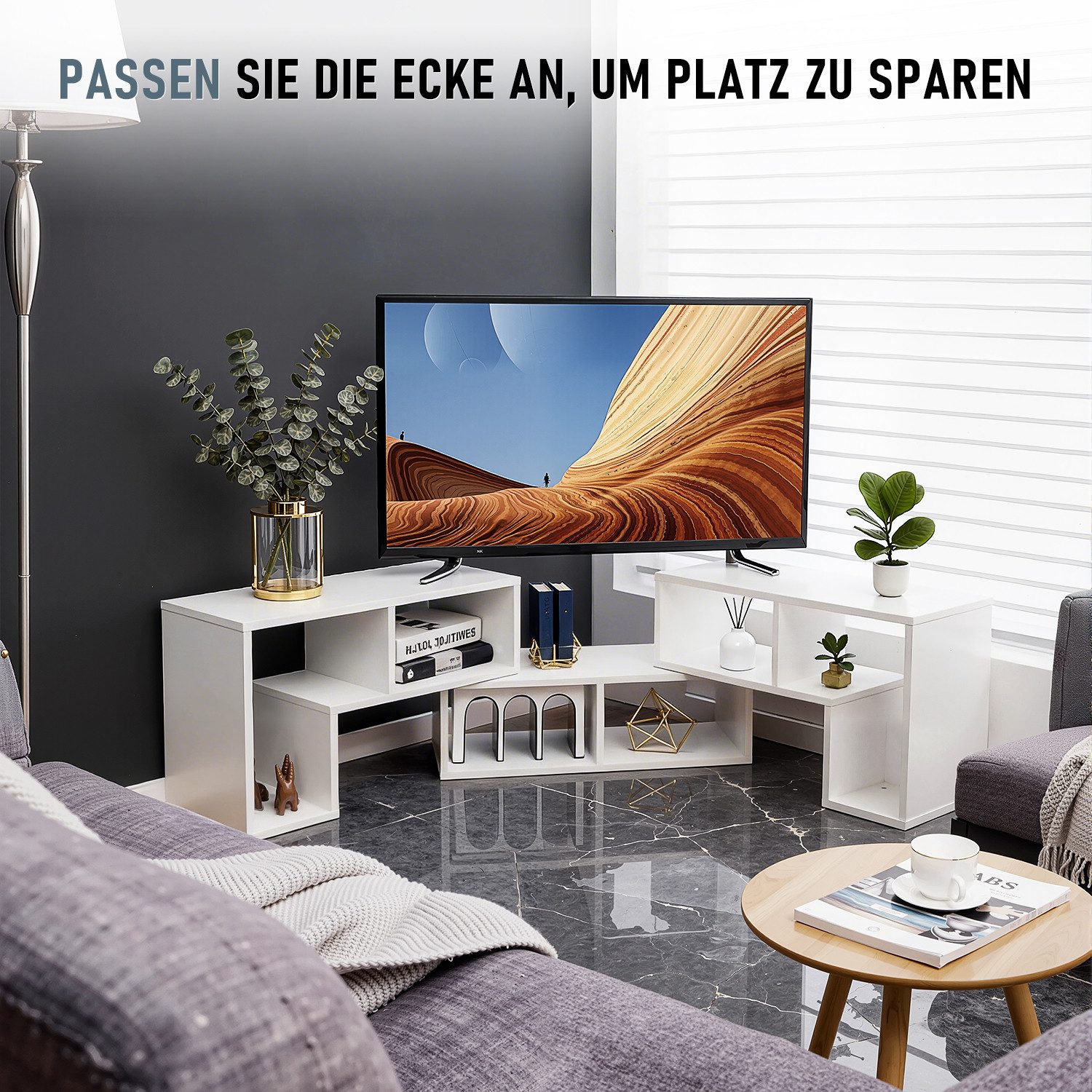 oyajia Lowboard Fernsehschrank TV-Schrank frei kombinierbar (TV-Regal freie Kombination, mit offenen Regalen), Lange 134-180cm, für Fernseher bis zu 75 Zoll, bis 50 kg belastbar