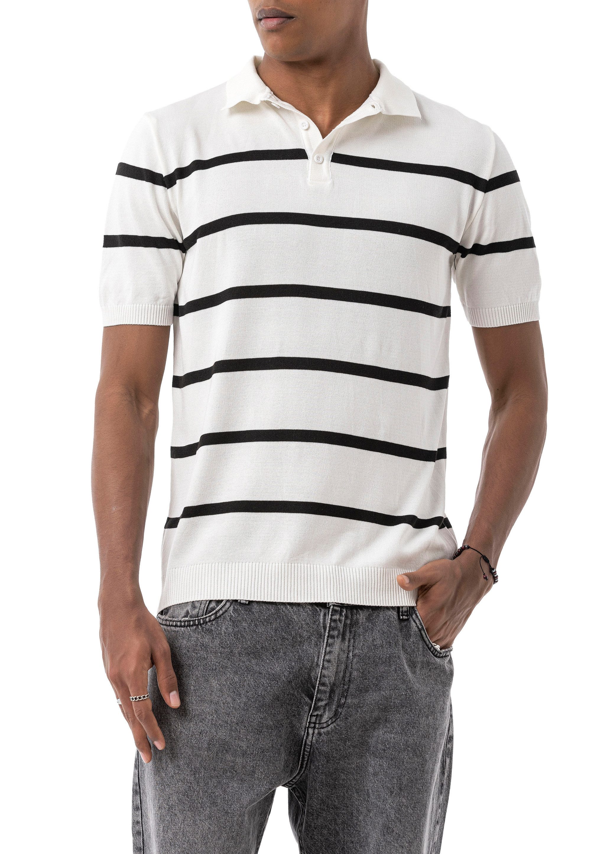 Poloshirt by Tarz Cool - Gestreift, Feinstrick, Knopfleiste, zeitlos