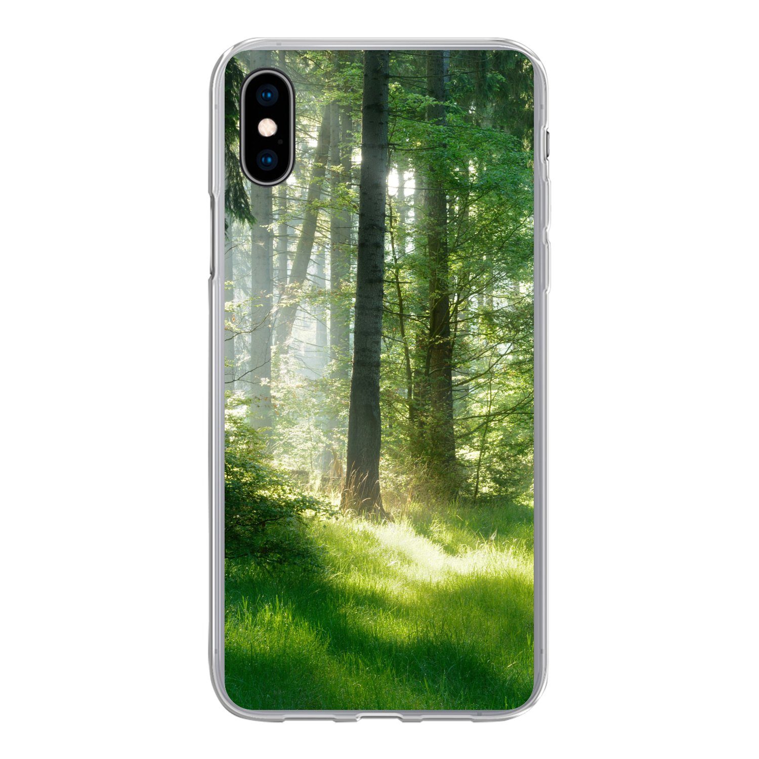 MuchoWow Handyhülle für Apple iPhone XS Natur - Bäume - Wald - Grün - Sonne - Gras - Pflan, Smartphone-Bumper, Print, Handy Schutzhülle Dünn