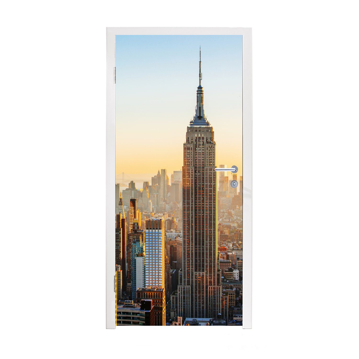 MuchoWow Türtapete Skyline von New York bei Sonnenuntergang mit dem Empire State Building, Matt, bedruckt, (1 St), Fototapete für Tür, Türaufkleber, 75x205 cm