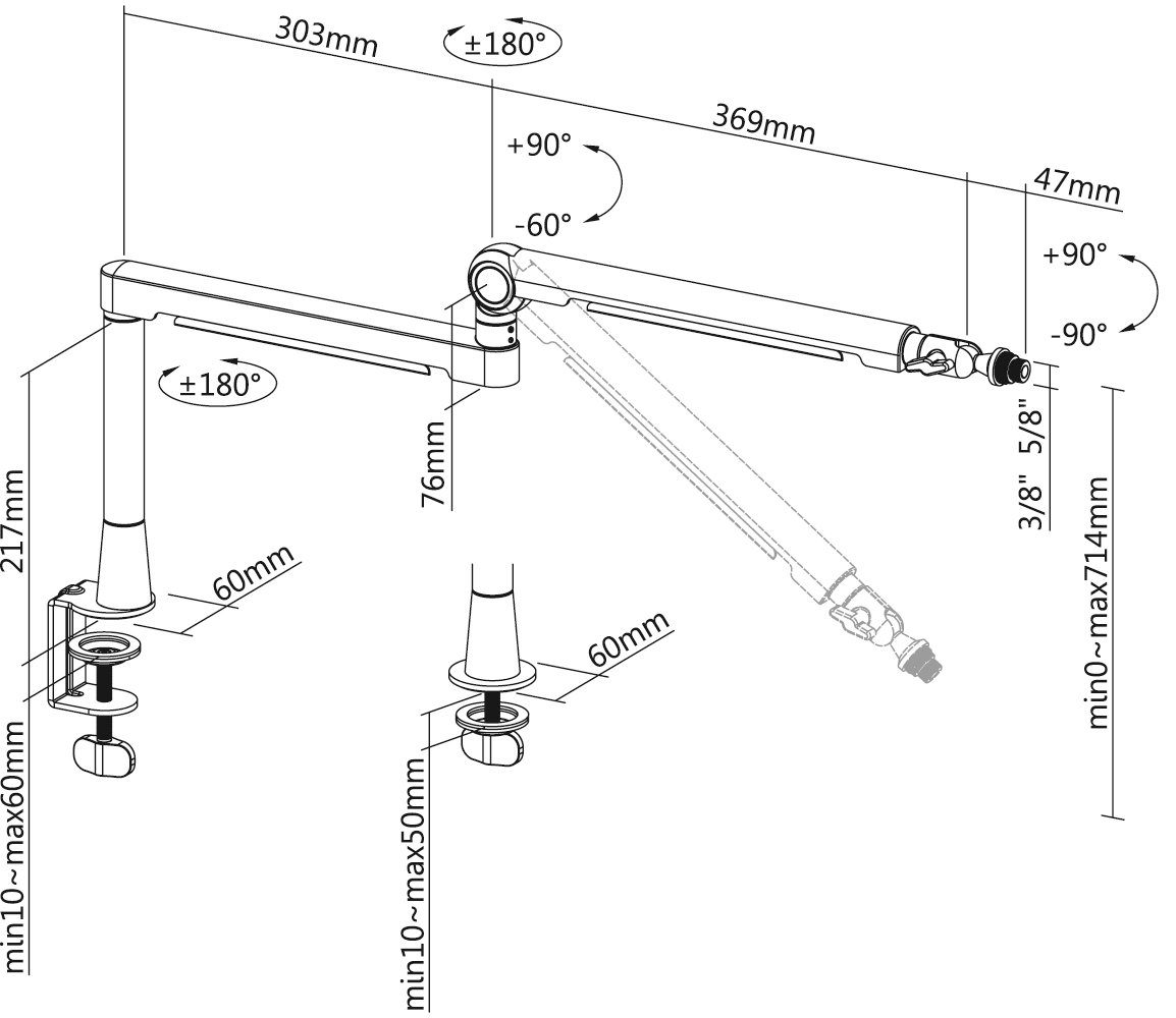 HALTERUNGSPROFI Mikrofon-Halterung HPMIC-1AL, (Aluminiumarm, Drehbar, Neigbar, Schwenkbar) – Bild 3 von 5