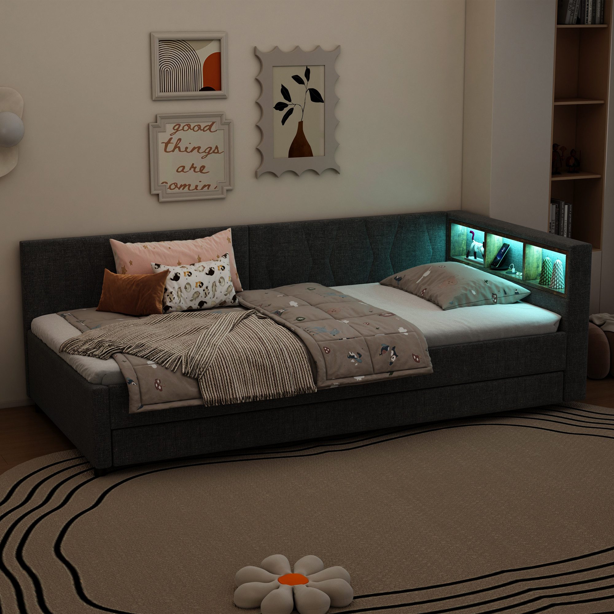 SOFTWEARY Schlafsofa mit LED-Beleuchtung und Gästebett, günstig online kaufen