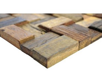Mosani Wandpaneel Holzpaneele Echtholzverblender Holzmosaik Wanddekor, BxL: 30,00x30,00 cm, (10-tlg) Recycelt