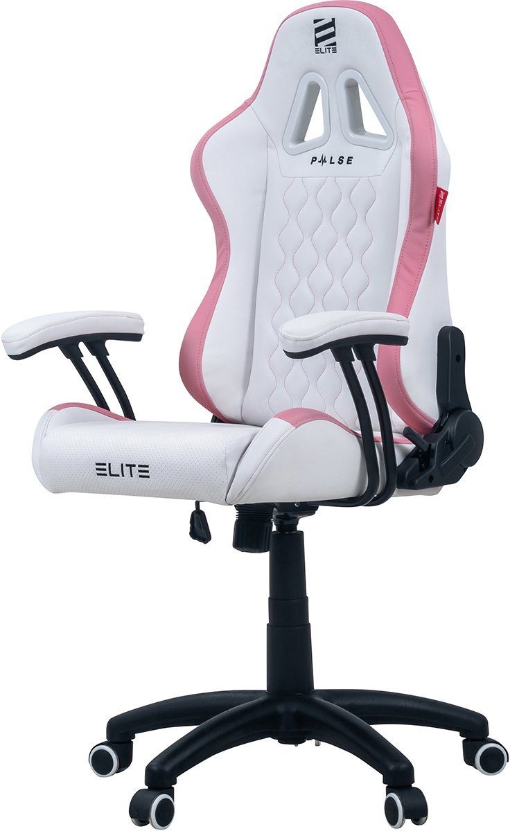 ELITE Gaming Gaming-Stuhl Kinder Bürostuhl Gaming Stuhl PULSE (Ergonomischer Gamingstuhl - Härtegradeinstellung - höhenverstellbar - gepolsterte Sitzfläche/Kopfstütze - 3D-Armstützen - bis 120 kg - klappbare Rückenlehne - große Sitzfläche - Erwachsene/Jugendliche/Kinder - Home Office, 1 St), Gaming Chair - Computerstuhl - Racingstuhl - Zockerstuhl - Bürostuhl Weiß/Pink