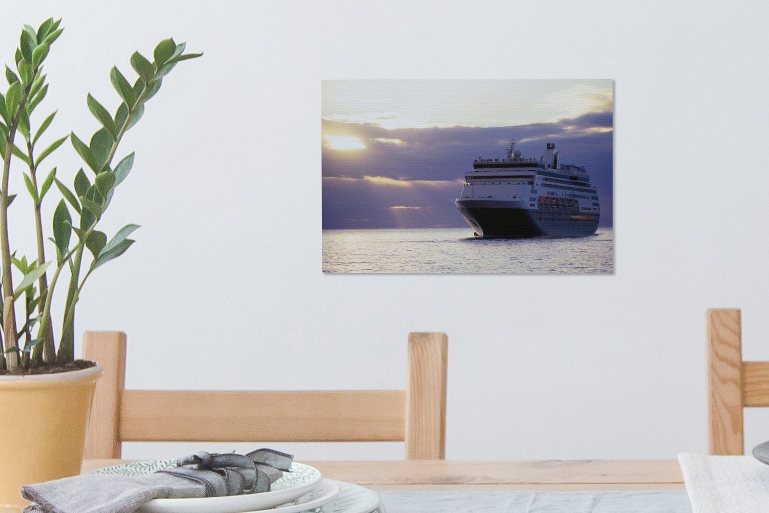 Wandbild mit St), Aufhängefertig, schönen (1 Leinwandbild Hintergrund, im Leinwandbilder, Sonnenstrahlen 30x20 cm Kreuzfahrtschiff Wanddeko, OneMillionCanvasses®