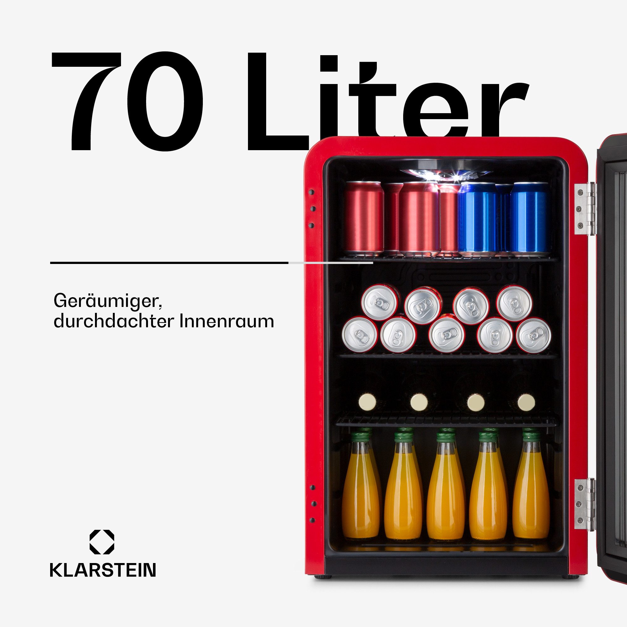 Klarstein Getränkekühlschrank 10046072, 68 cm hoch, 44 cm breit, Bier Hausbar Getränkekühlschrank Hotel Mini Fridge