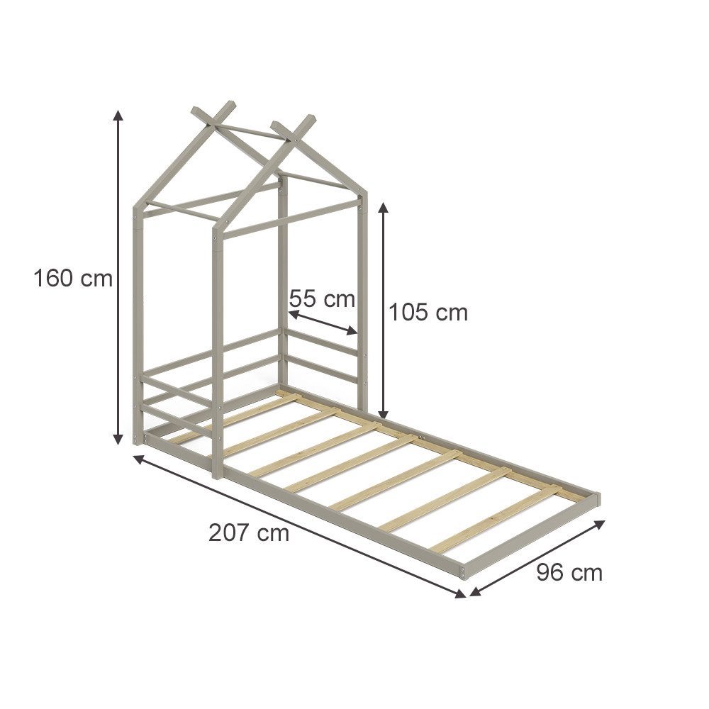VitaliSpa® Hausbett Roofy, Greige, 90x200 (1-tlg)