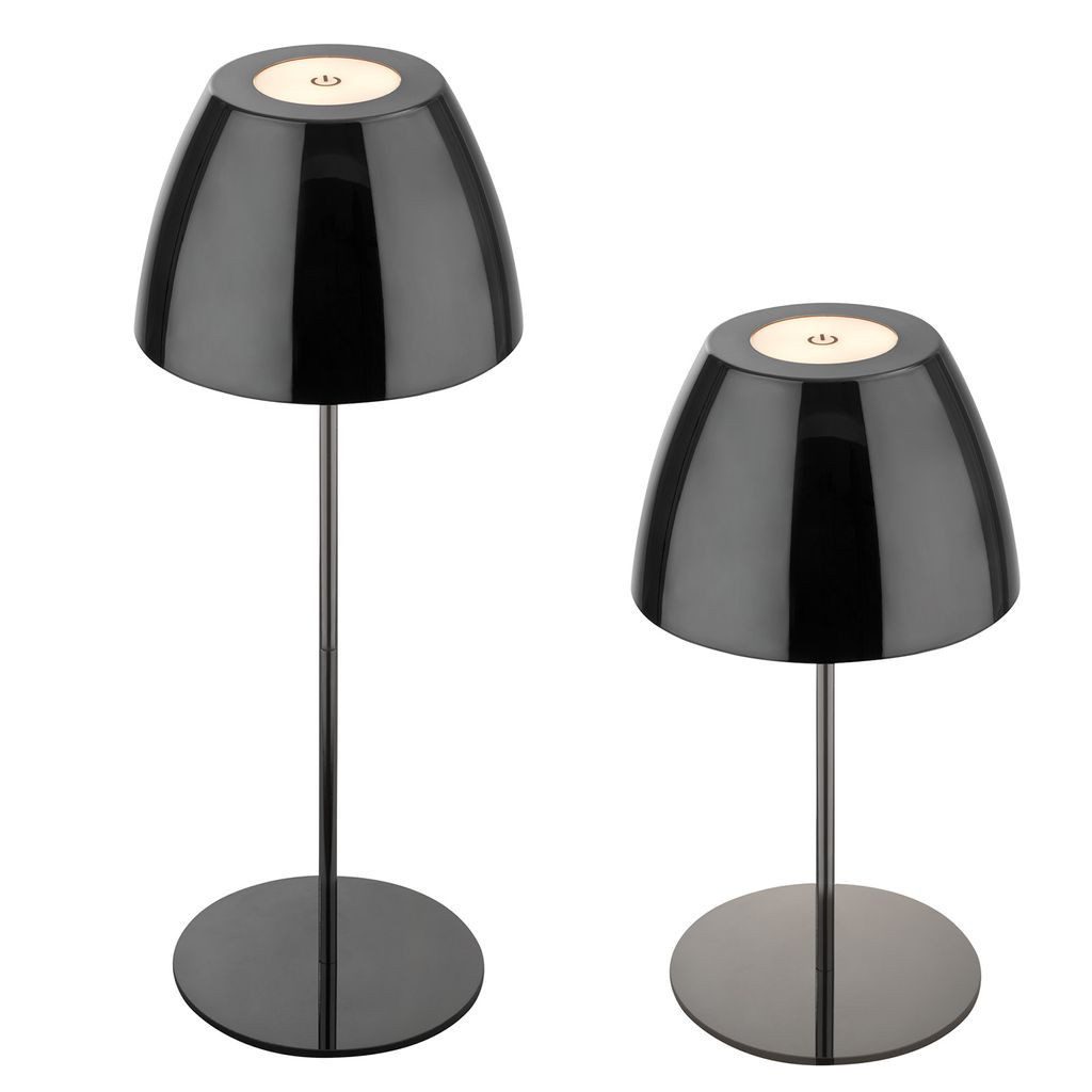 Briloner Leuchten Tischleuchte Outdoor Tischlampe dimmbar Akku touch Kabellos 7522018, Dimmfunktion, LED fest integriert, 2700K - Extra-Warmweiß, Tischlampe kabellos 13,5x36 cm Schwarz-Chrom 2,5W Wohnzimmer Outdoor