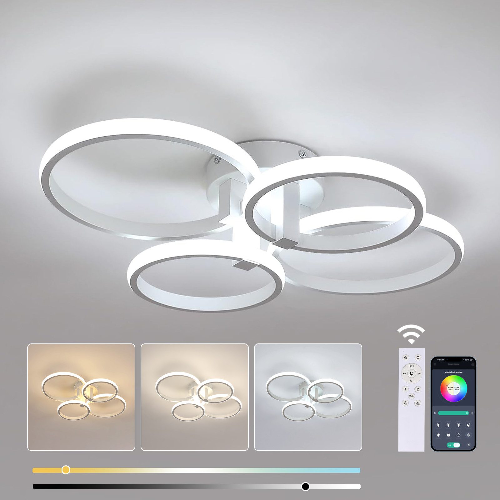 Goeco LED Deckenleuchte Runde Deckenlampe,weiße Aluminiumlampe,fernbedienba günstig online kaufen