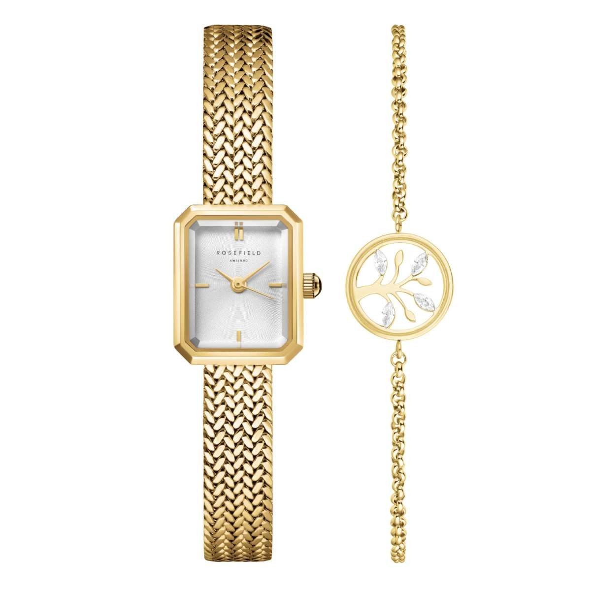 ROSEFIELD Quarzuhr MWGTG-X297, Damenuhr Mini Octagon Geschenkset mit Armband Goldfarben