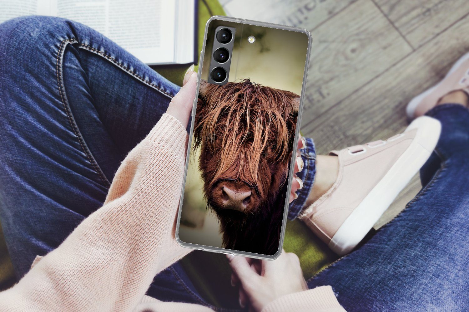 MuchoWow Handyhülle für Samsung Galaxy S21 Plus Schottischer Hochländer - Licht - Porträt, Phone Case, Silikon, Schutzhülle Dünn