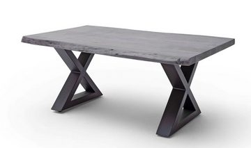 MCA furniture Couchtisch Cartagen, Baumkante Akazie-massiv X-Form rechteckig grau