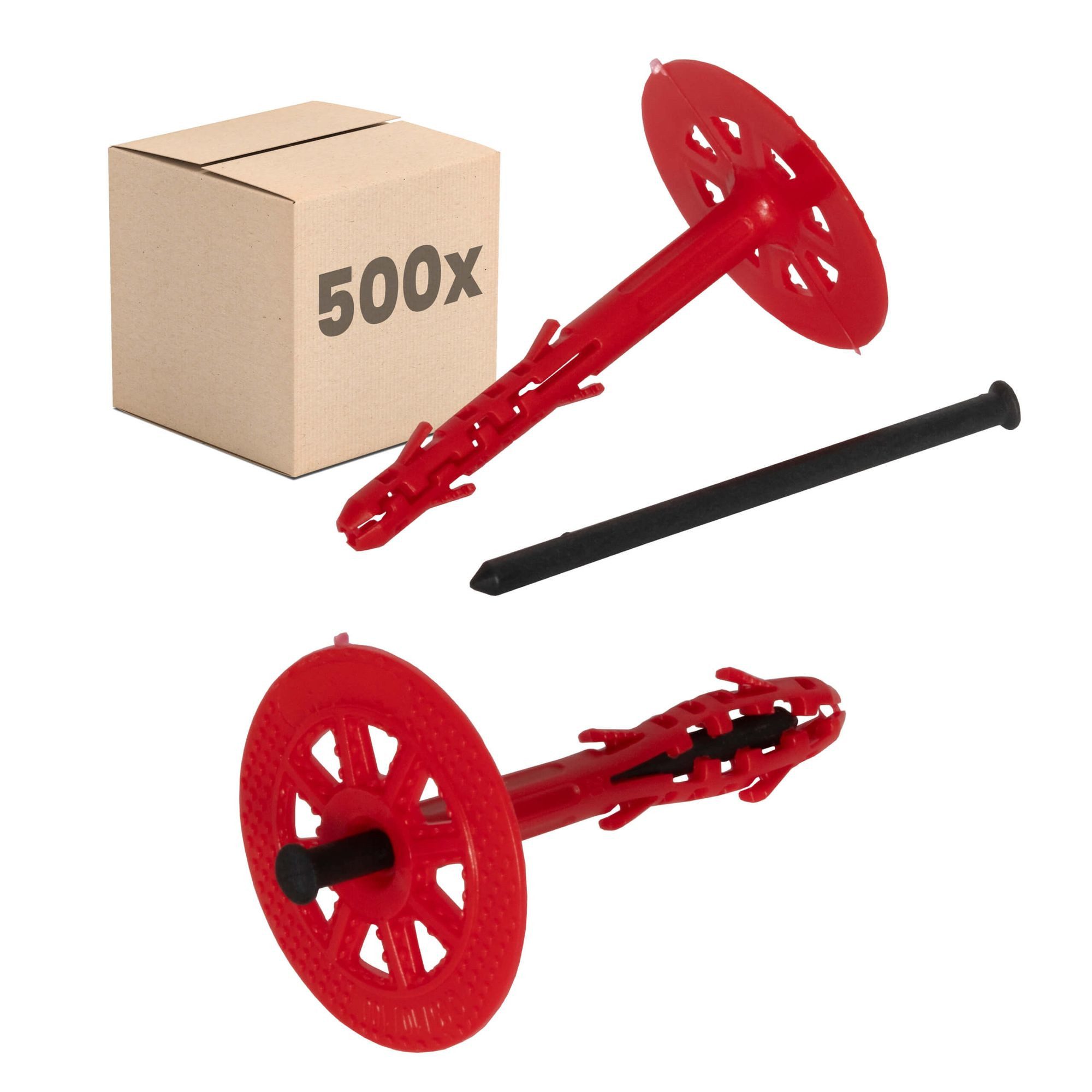 PROTEKTOR Schrauben- und Dübel-Set Dämmstoffdübel Ø10mm, Schlagdübel mit Kunststoffnagel für WDVS, (Dämmstoffdübel 500 Stück Ø10x200mm, 500 St., Fassadendübel für WDVS und zur Befestigung von Fassadendämmung), ETA-zertifizierte Schlagdübel Tellerdübel für alle Nutzungskategorien