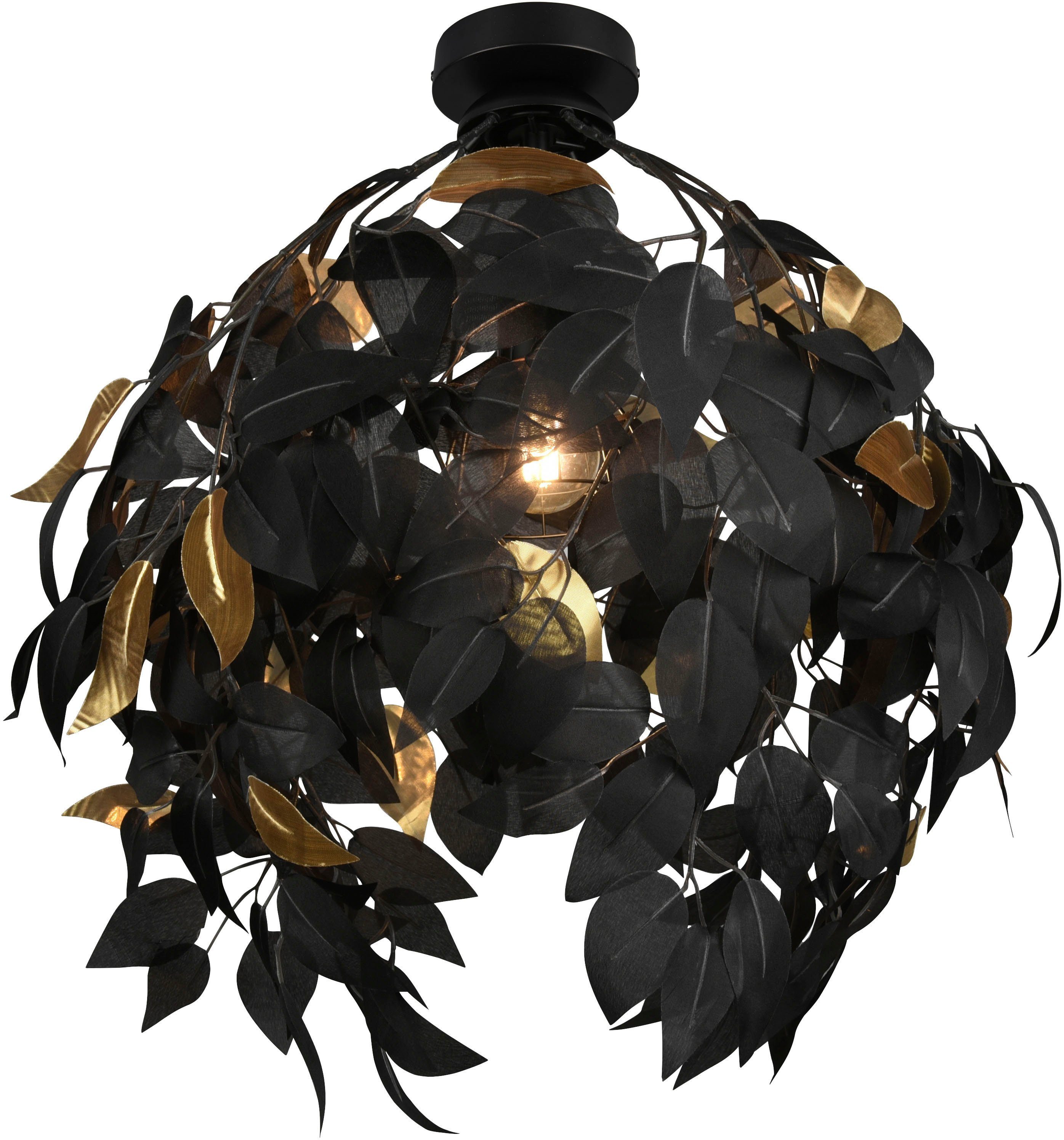 Reality Leuchten Deckenleuchte Leavy, ohne Leuchtmittel, warmweiß - kaltweiß, Deko Deckenlampe Blatt Design schwarz-gold, exkl 1xE27 max 28W, Ø 38cm