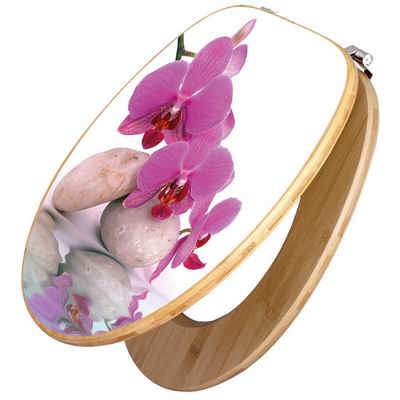 banjado WC-Sitz »Bambus Motiv Orchidee« (umweltfreundliches Material, Edelstahl Scharniere), 44 x 38 x 5 cm