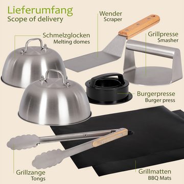 ONVAYA Burgerpresse Burger-Set 8 Teile ǀ Smash-Burger-Set mit Grillmatte und Schmelzglocke (8 St)