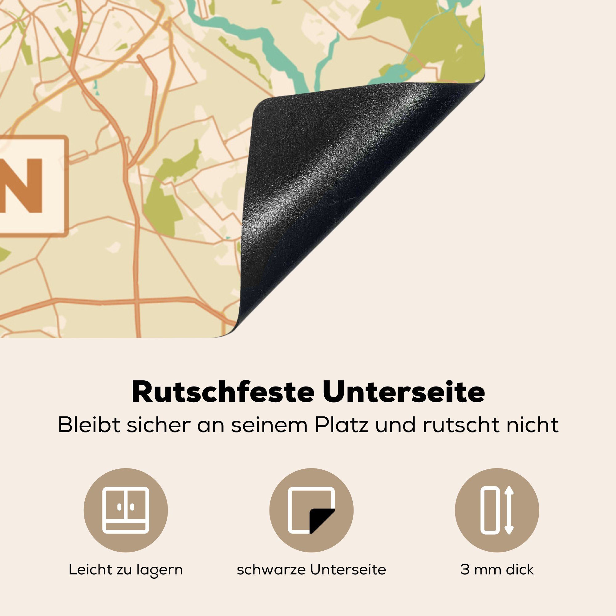 Berlin - küche tlg), Stadtplan, Vinyl, Vintage (1 Herdblende-/Abdeckplatte Arbeitsplatte cm, - für MuchoWow Stadtplan - Ceranfeldabdeckung, 78x78