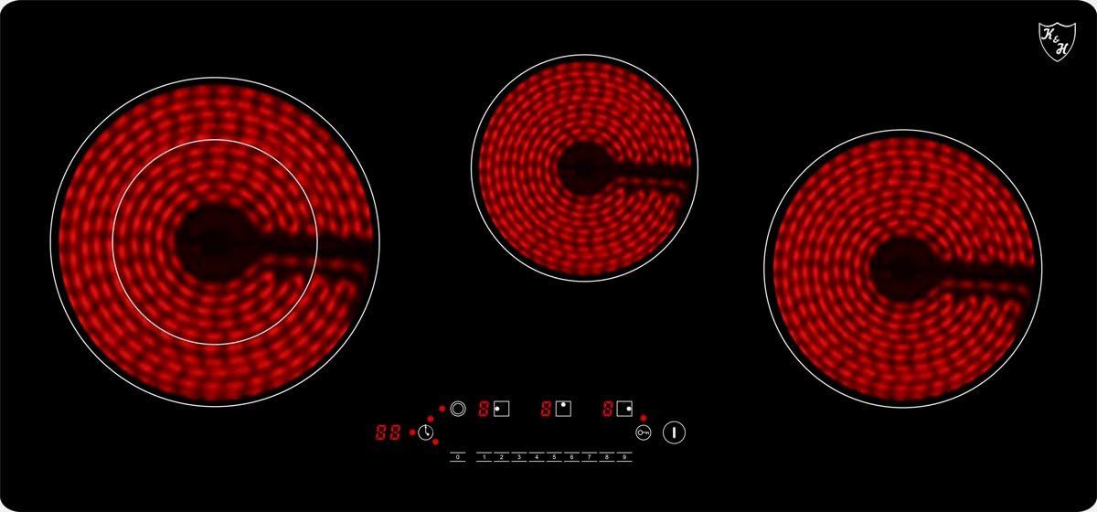 K&H Elektro-Kochfeld K&H 3 Zonen Glaskeramikkochfeld 75cm Elektro Autark Eingebaut NC-5404, Einbaufähig und Autark