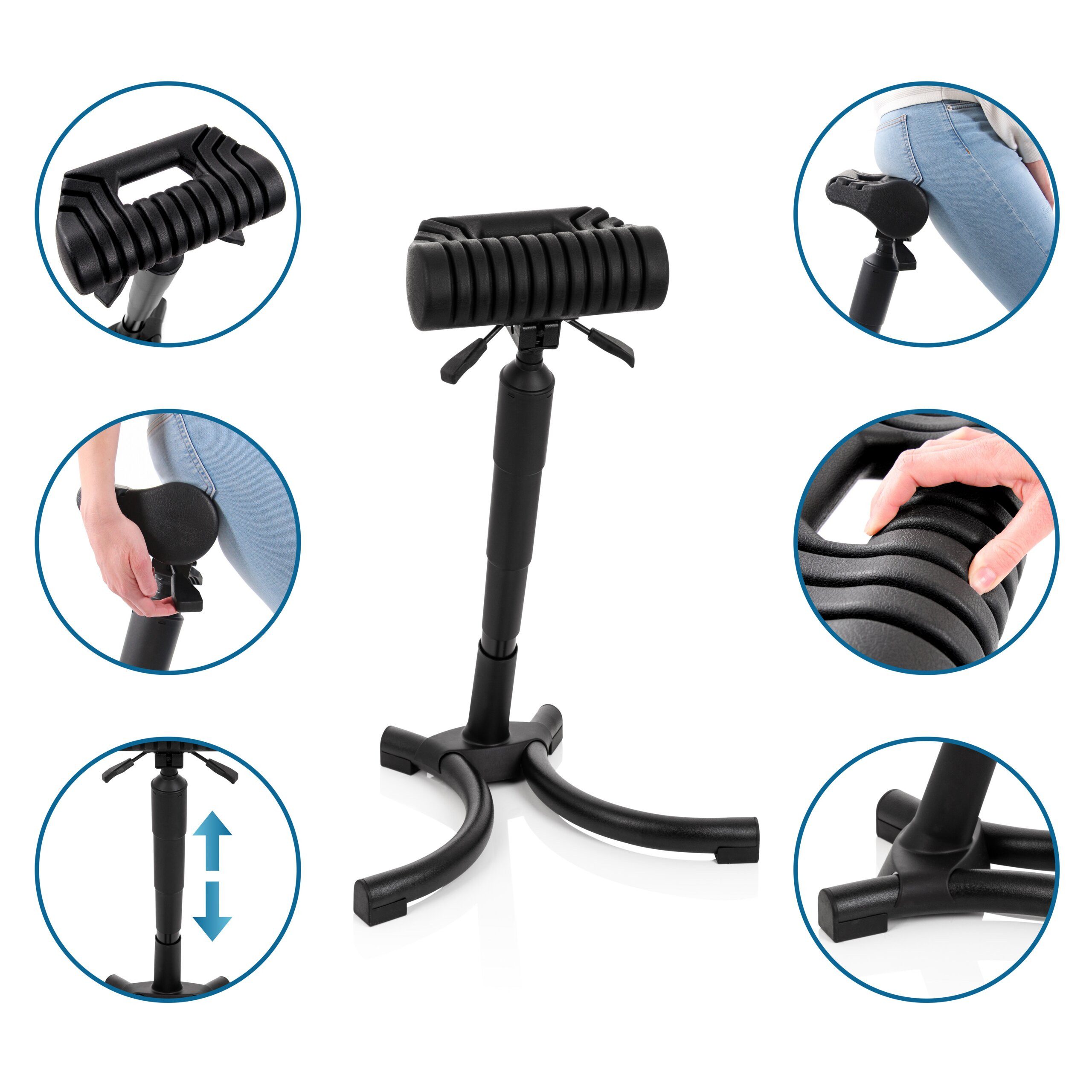 hjh OFFICE Stehhilfe TOP WORK 33 Arbeitshocker Hartschaum Höhe, Ergonomischer Stehsitz, höhenverstellbar, Rutschhemmende Sitzfläche
