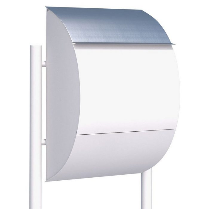 Bravios Briefkasten Standbriefkasten Jumbo Weiß mit Edelstahlklappe