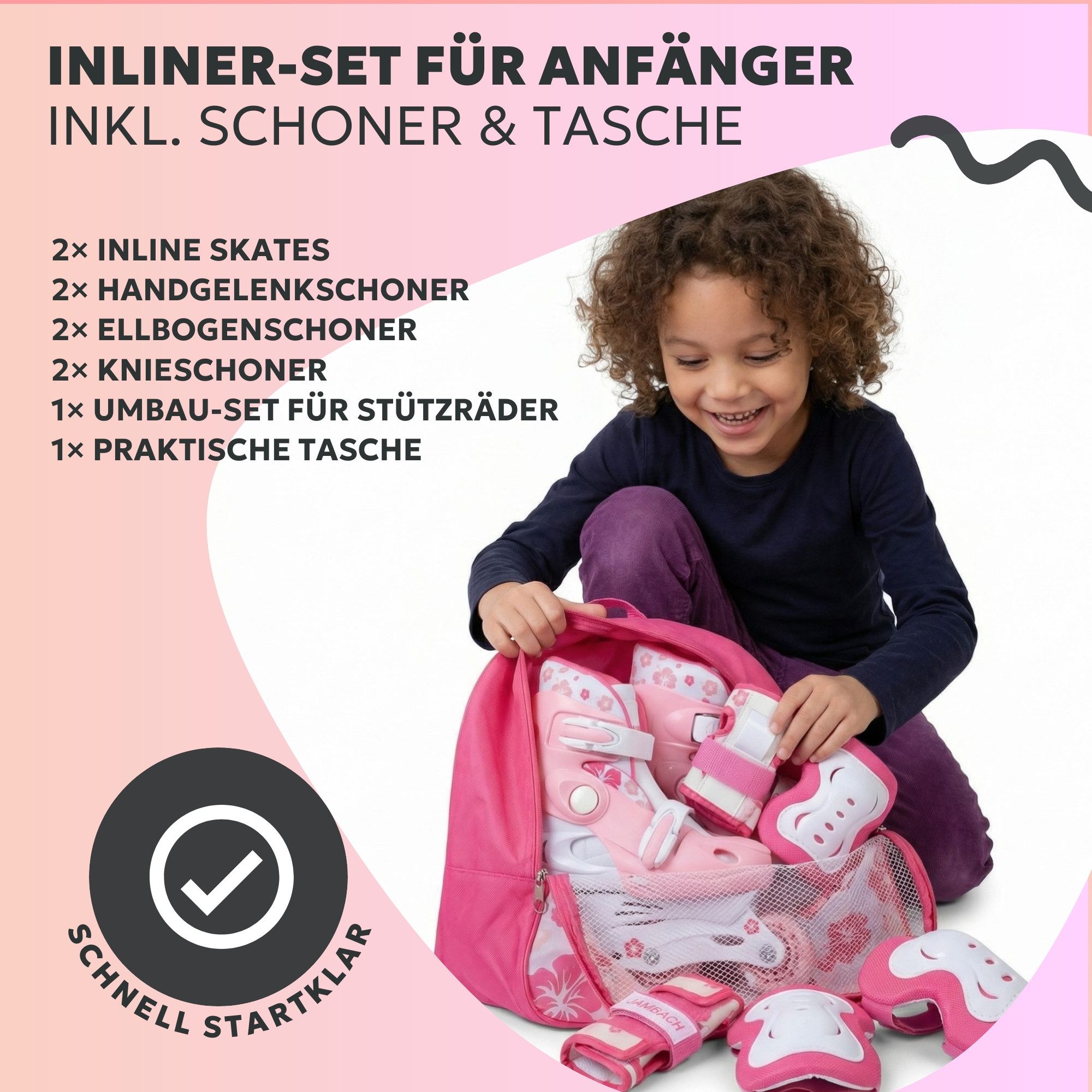 JAMBACH Inlineskates, verstellbare Größe blinkende Rolle Einsteiger Set