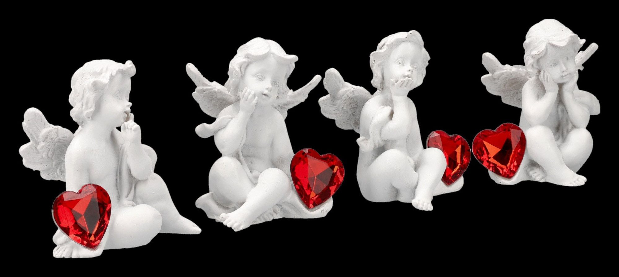 Figuren Shop GmbH Dekofigur Engel Figuren Set – 4 Putten Statue mit Herz Schmuckstein 8 cm Deko