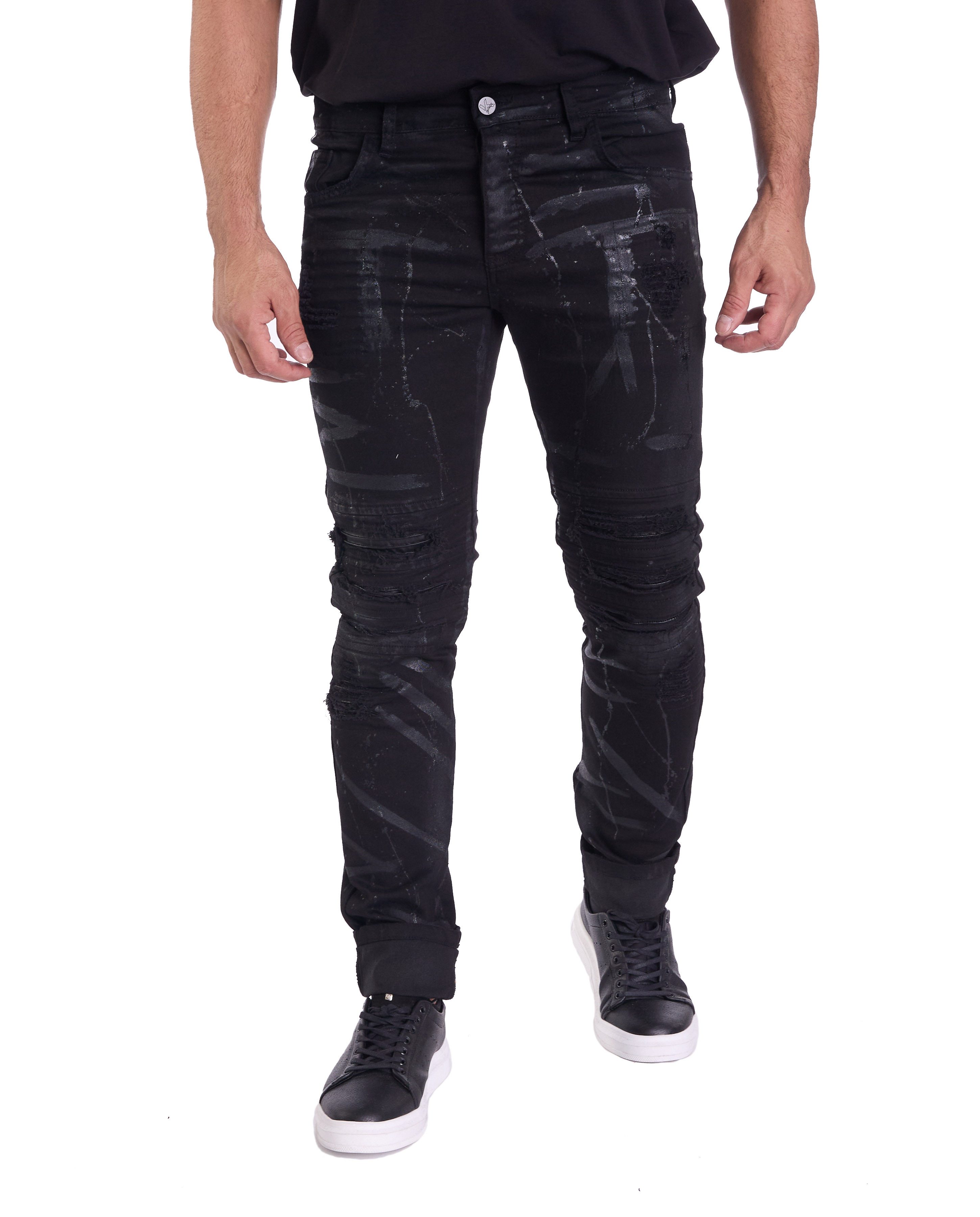 KINGZ Slim-fit-Jeans Lässige Batik Herren Biker Designer Jeans günstig online kaufen