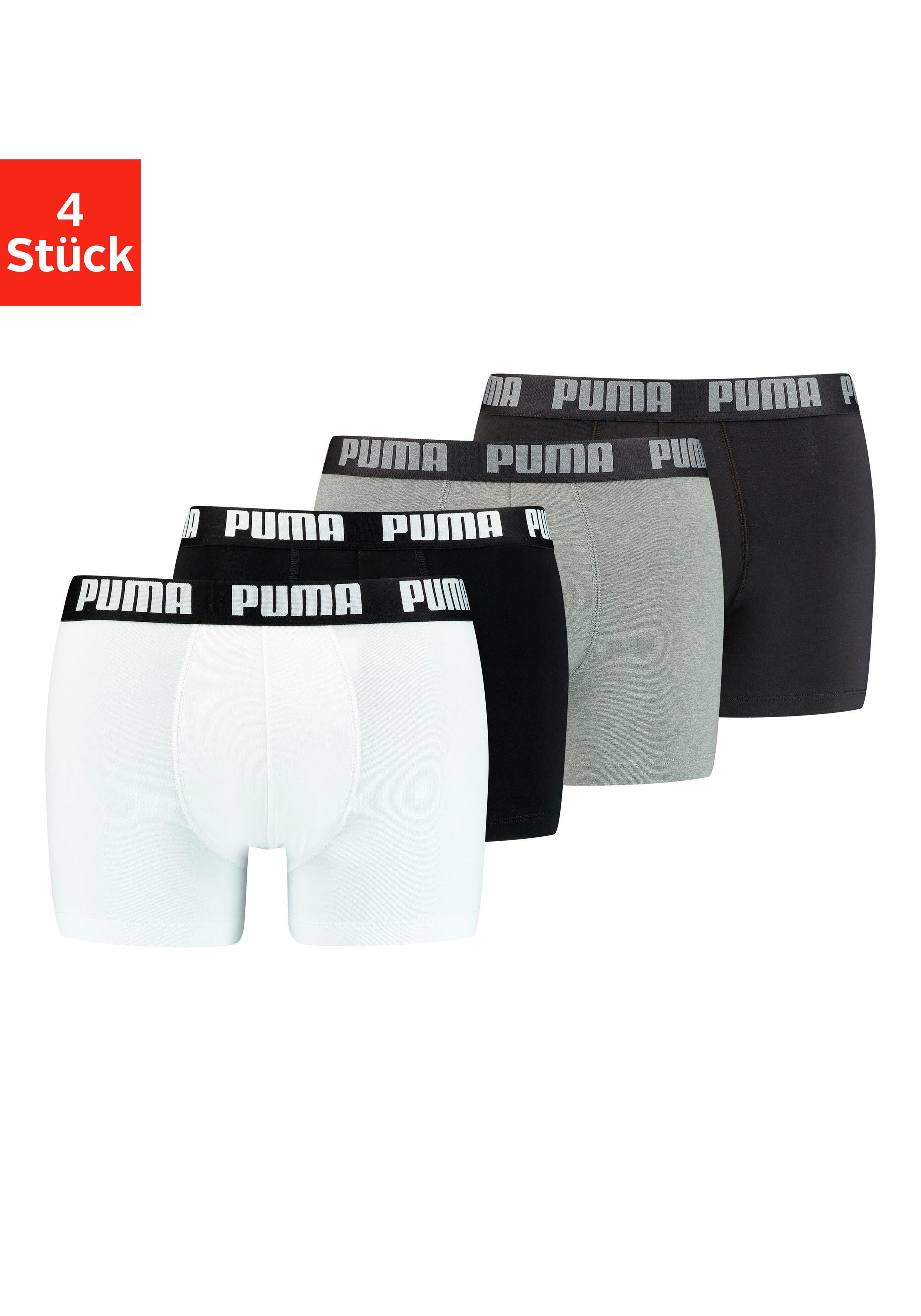 PUMA Boxer (Packung, 2-St) mit breitem Logo-Webbund schwarz, grau-meliert, schwarz, weiß