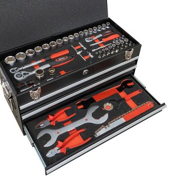Weber GmbH Werkzeugset MTB Werkzeugkiste mit 3 Schubladen und Klappdeckel 106-teilig, (passend für Fahrräder, Mountainbike)