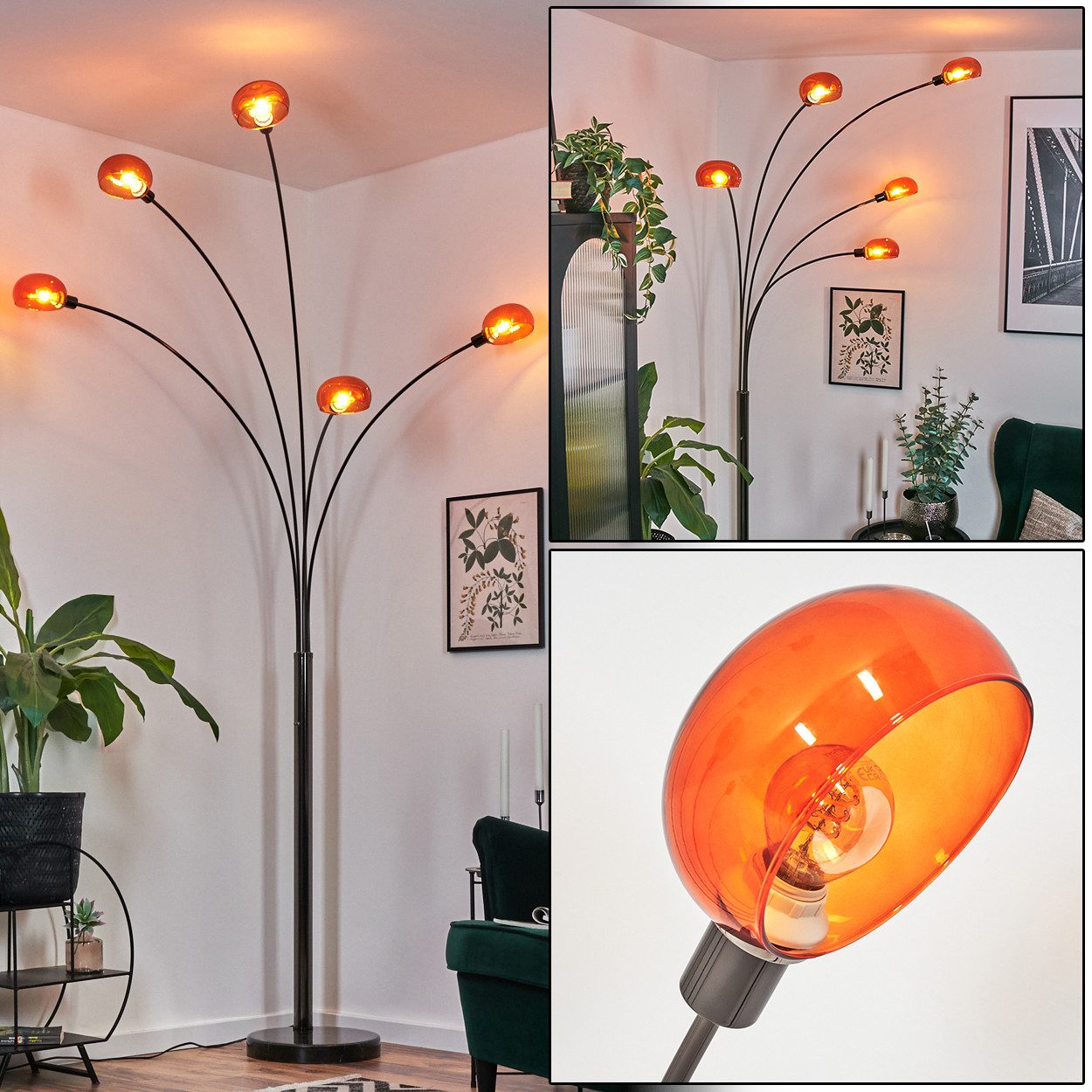 Stehlampe Stehlampe aus Metall in Schwarz/Chrom/Orange im Retro/Vintage-Design