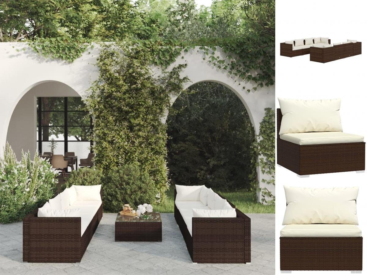 vidaXL GartenEssgruppe 9tlg Garten Lounge Set mit Kissen Polyrattan