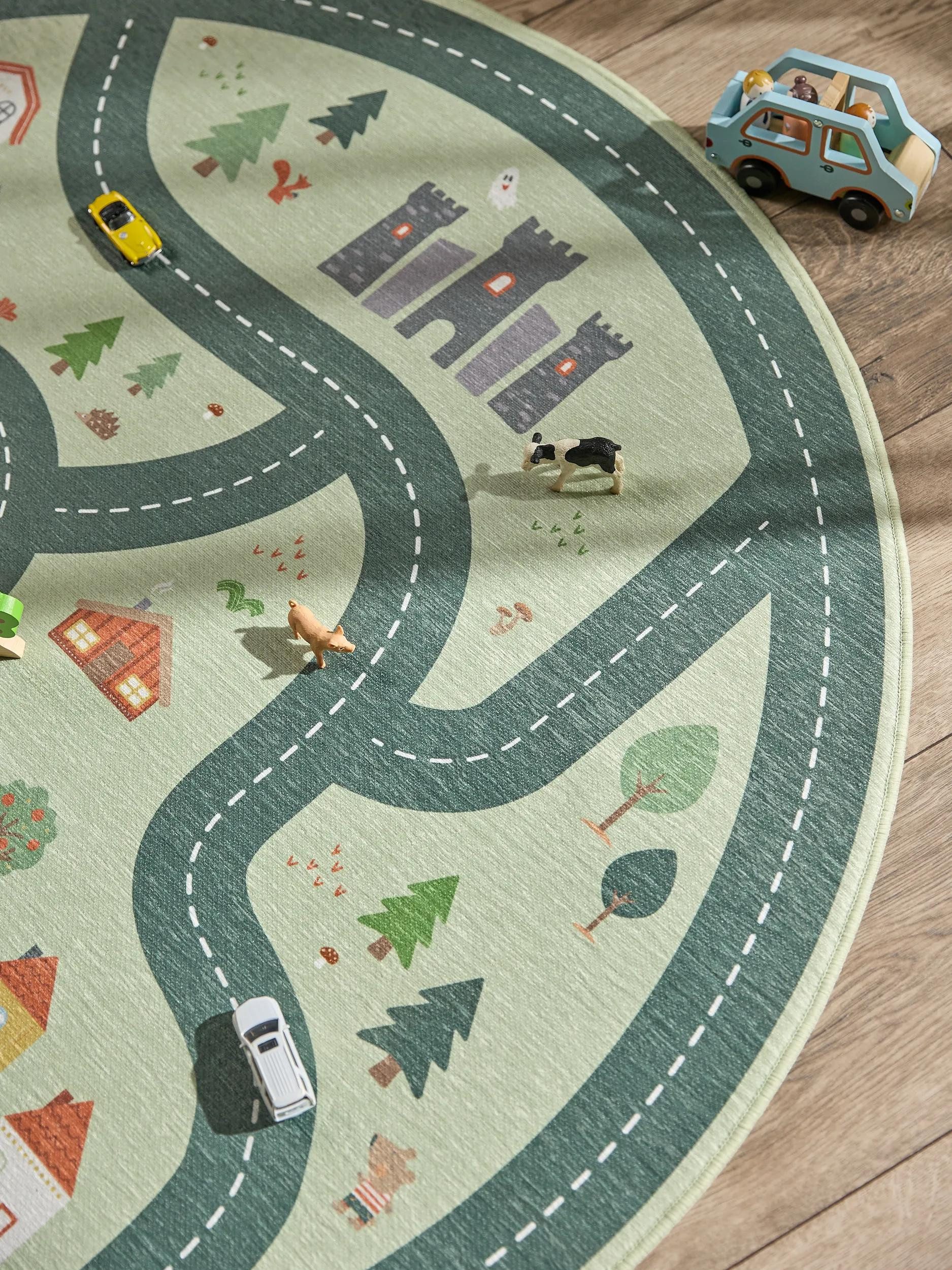 benuta Kinderteppich Linus, rund, Höhe: 5 mm, Kinderteppich, Teppich Kinderzimmer waschbar, Spielteppich