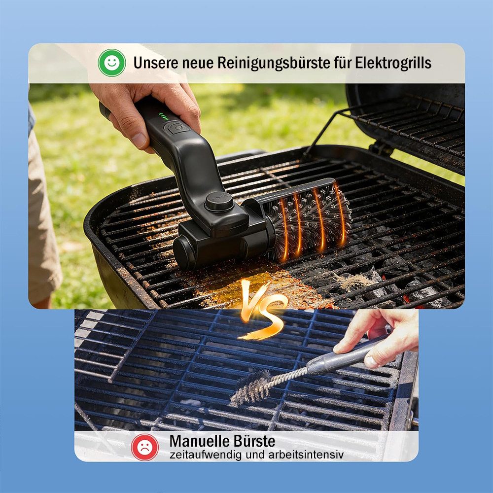 AFKSMILE Grillbürste Elektrische Grillbürste, Kabelloser Grillreiniger mit 180° Winkel, Edelstahl-Bürstenkopf & Reinigungsschwamm, Für Grillrost & alle Grills – Bild 4 von 5