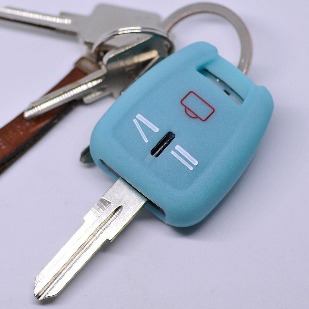 mt-key Schlüsseltasche Autoschlüssel Softcase Vectra Schutzhülle fluoreszierend 3 Silikon Signum Blau, für Tasten C Vauxhall Funk Fernbedienung OPEL