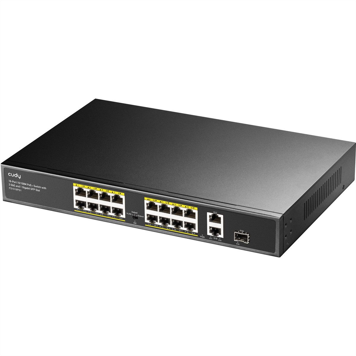 FS1018PS1 16-Port 10/100M PoE+ Switch 2 Gigabit Uplink 1 SFP Port 200W Netzwerk-Switch