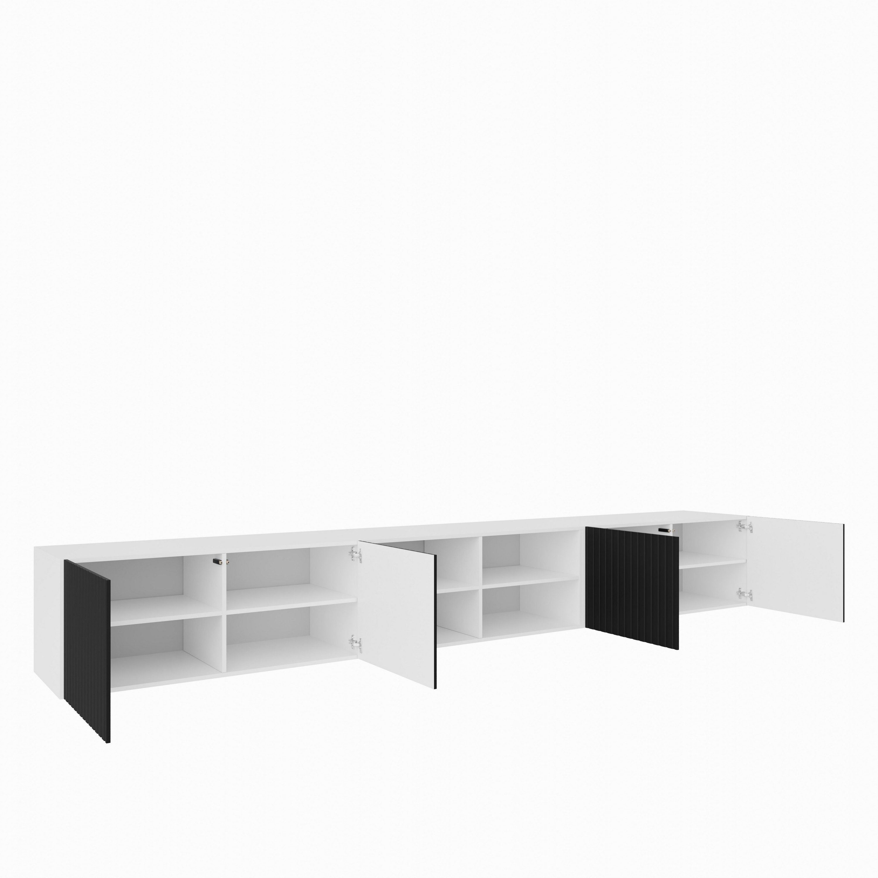 Masseno Lowboard LIVO 300 cm TV-Schrank mit 3 Türen Weiß