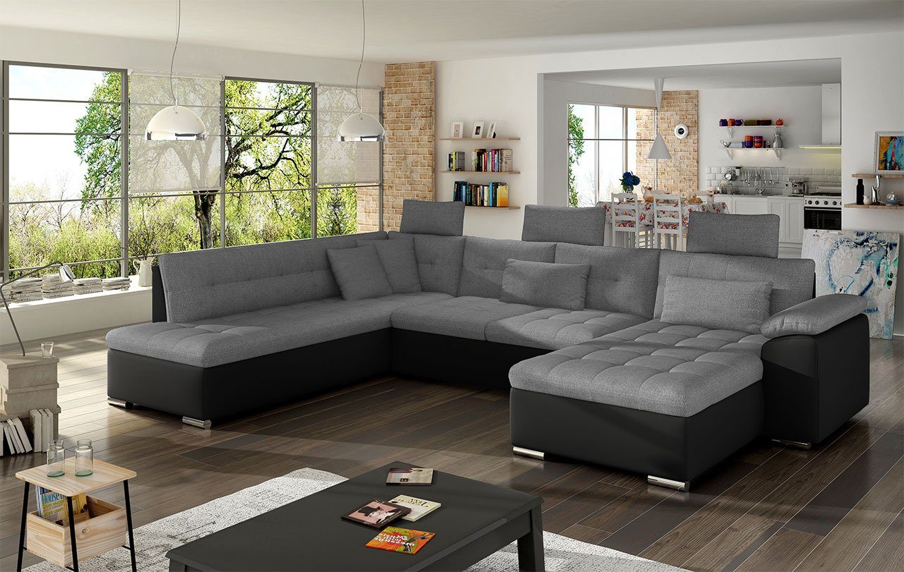 Schlaffunktion Presto Wohnlandschaft Bettkasten, Elegante Ecksofa Kopfstützen, MIRJAN24 und Sofagarnitur Bis, mit mit