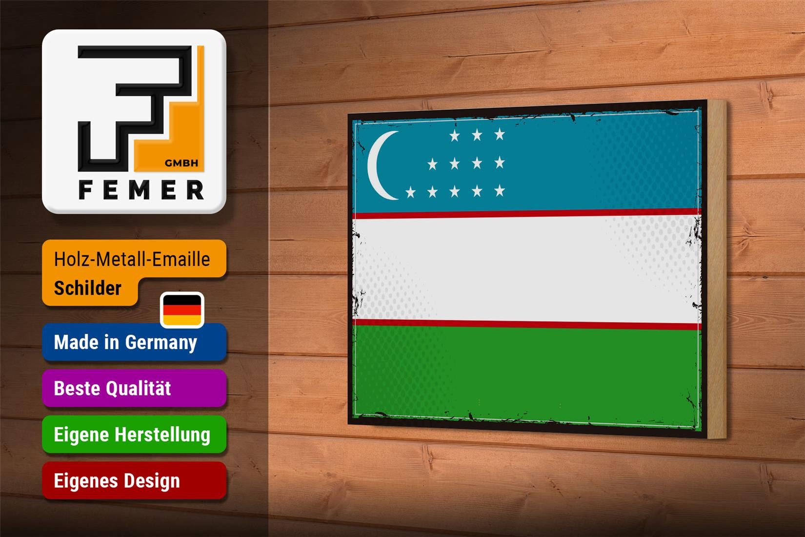 Femer GmbH Holzbild Flagge Usbekistans 18x12 cm Retro Uzbekistan, Flaggen (1 St), Glatte Holzfaserplatte (MDF), vorn beschichtet