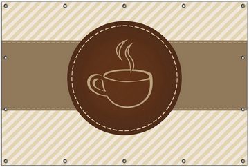 Wallario Sichtschutzzaunmatten Kaffee-Menü - Logo Symbol für Kaffee, rund