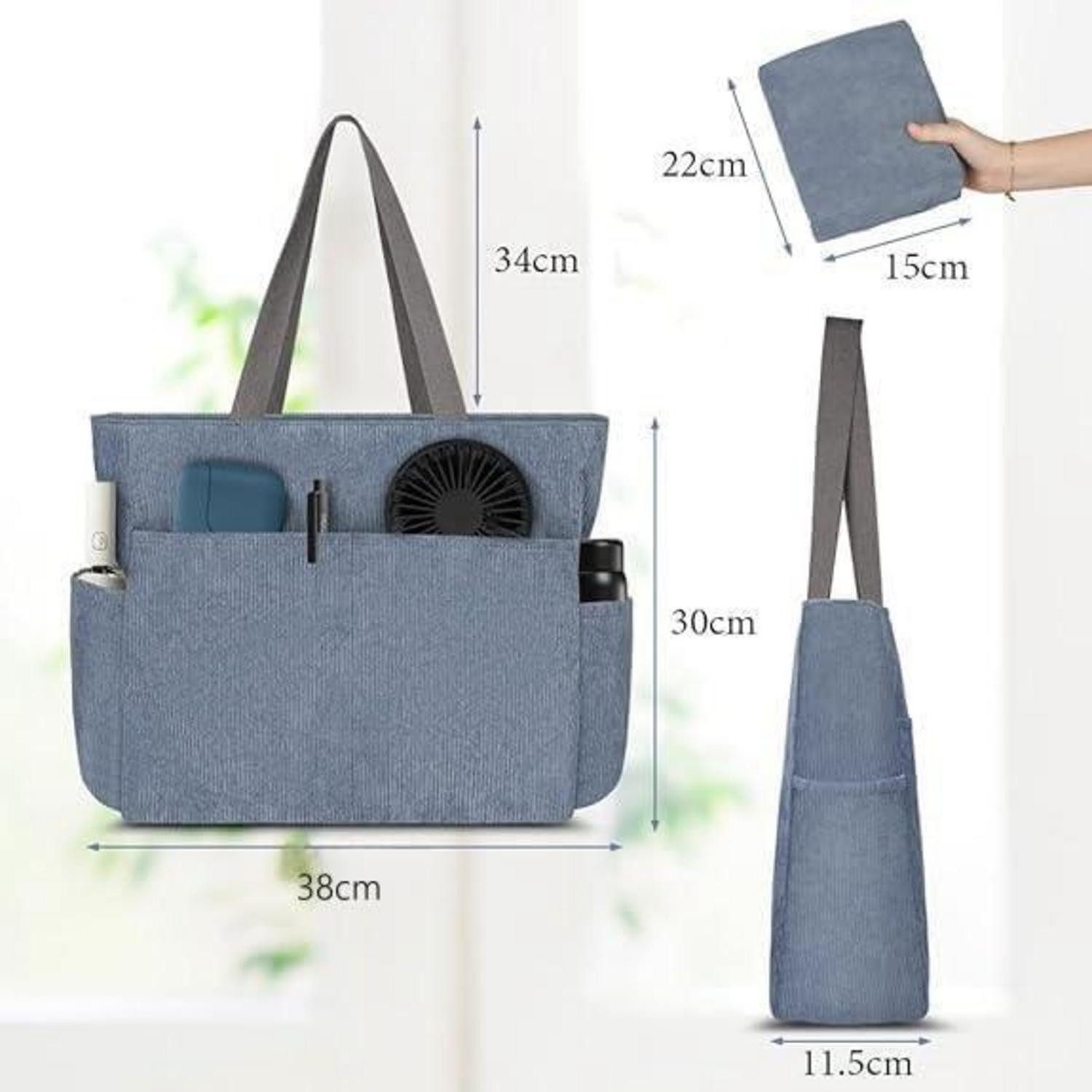LuxusKollektion Shopper Handtasche Damen Kord Shopper Groß Reißverschluss Grau