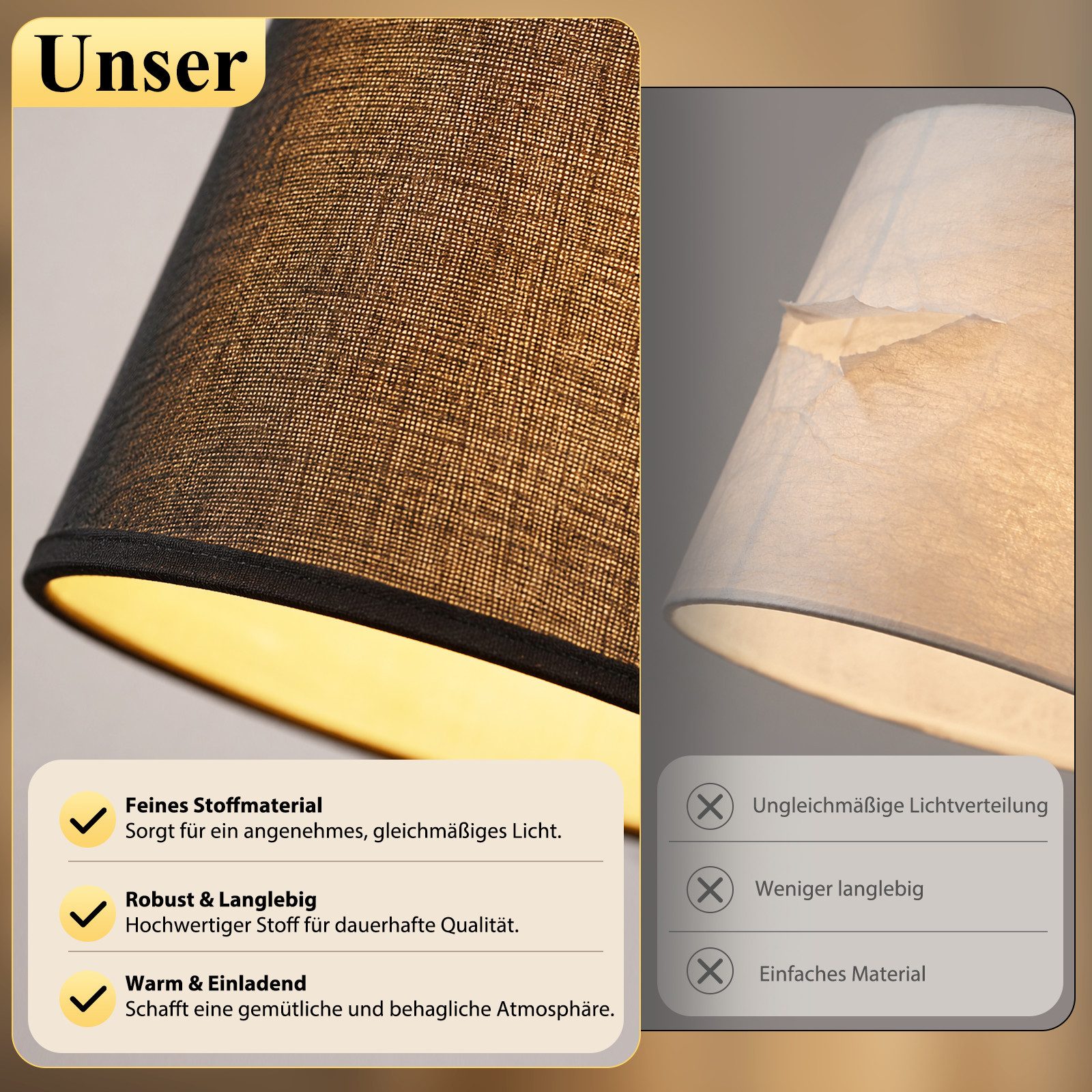 Nettlife Stehlampe Schwarz Beige Stoff stehleuchte drehbarem Lampenschirm Moderne E27, ohne Leuchtmittel, Fassung 360° drehbarem Lampenschirm für Wohnzimmer Sch – Bild 5 von 5