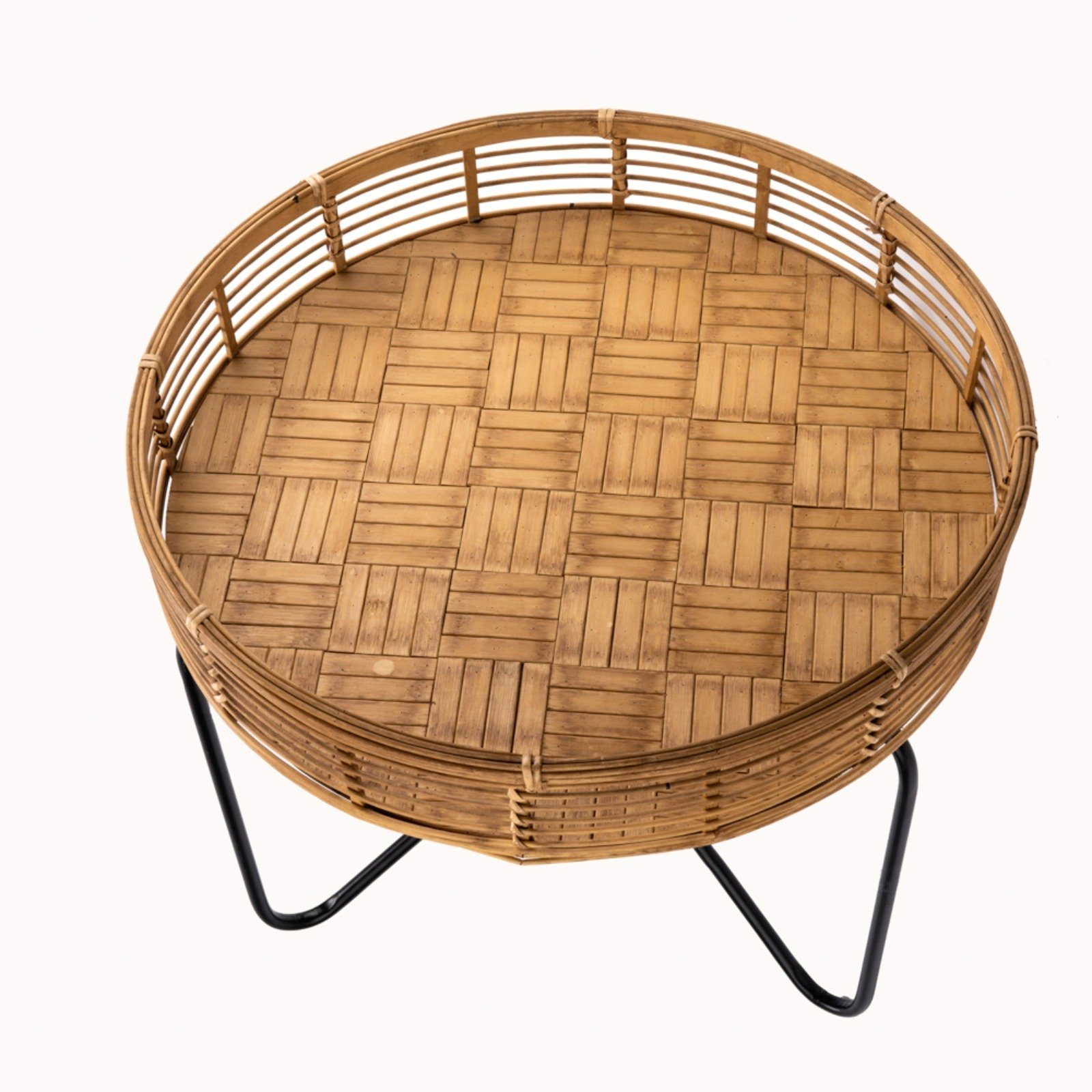 Signature Home Collection Beistelltisch Runder Beistelltisch aus Rattan natur Metall schwarz (1 Stück, 1x Beistelltisch), Breite 58 cm