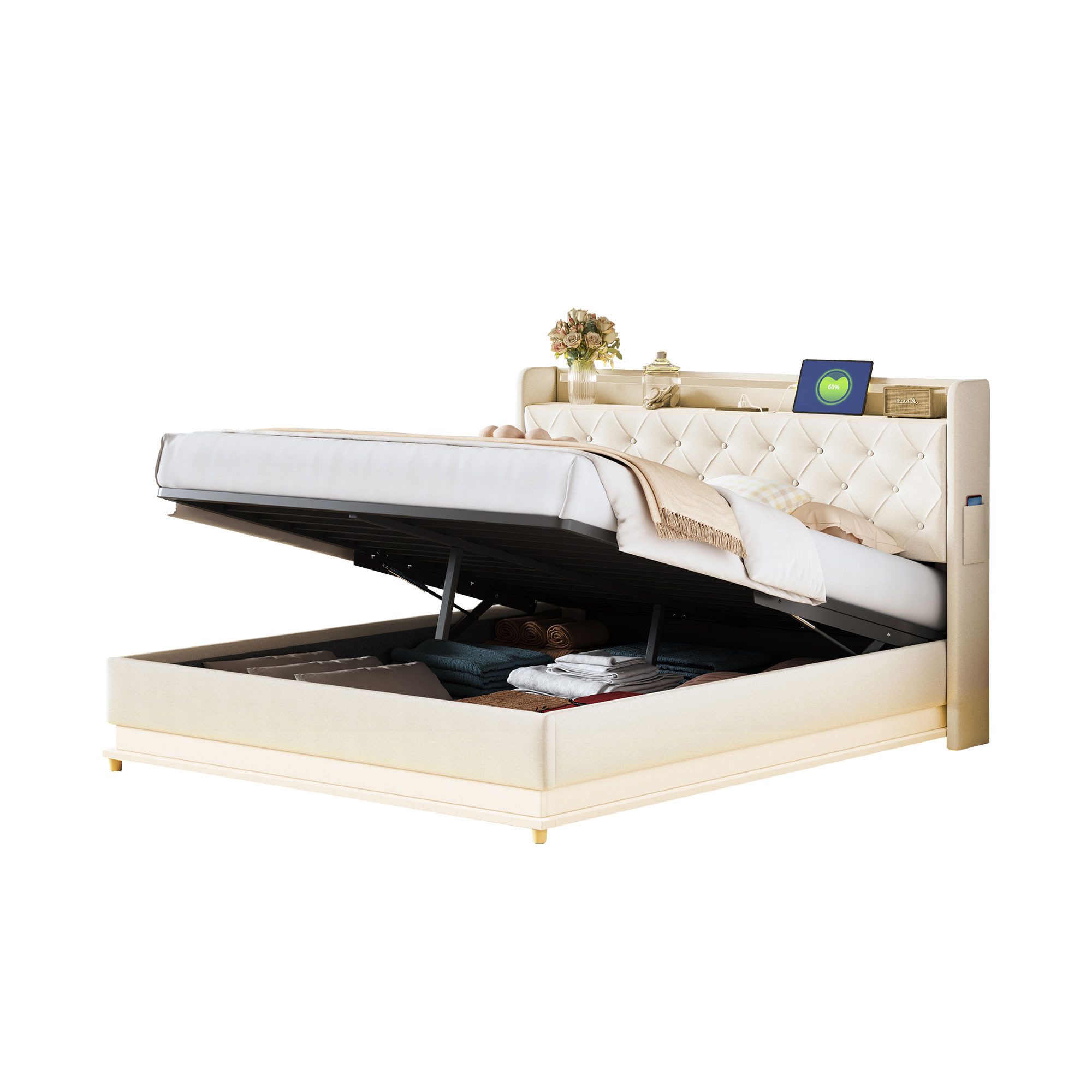 HAUSS SPOLE Polsterbett 160x200 cm mit USB-Anschluss und LED-Beleuchtung, L günstig online kaufen