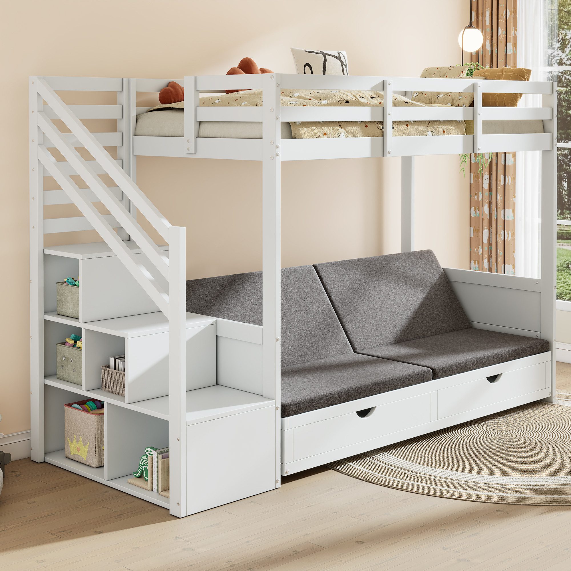 STILVORA Hochbett 90×200 mit Treppenschrank,Sofa,Jugendbett Kinderbett günstig online kaufen
