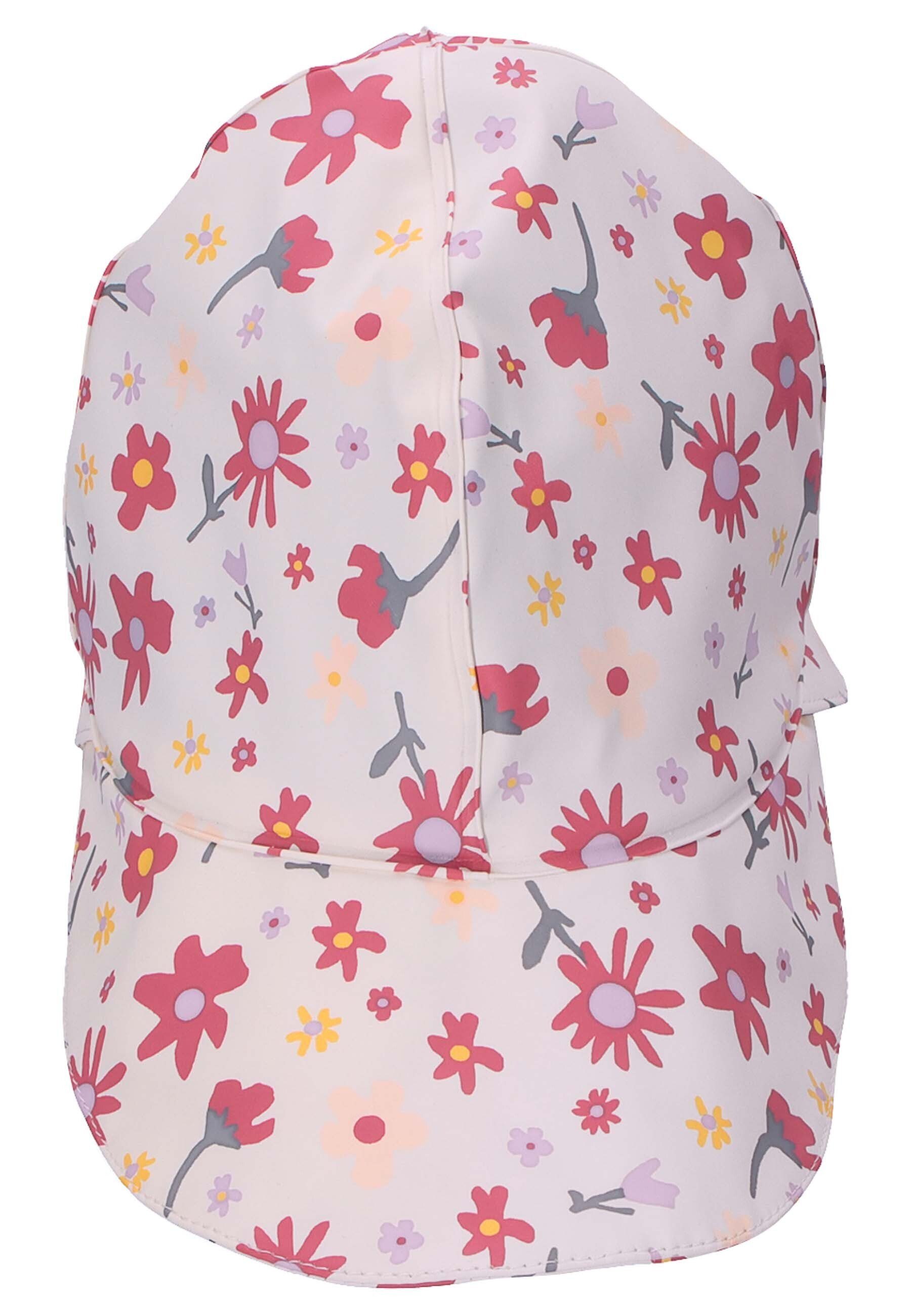 Sterntaler® Beanie Regenhut Blumen (1-St., Baby und mit Schirmmütze Ganzjährig) mit Umschlag Nackenschutz gestreift ohne Bindeband Mütze tragbar und